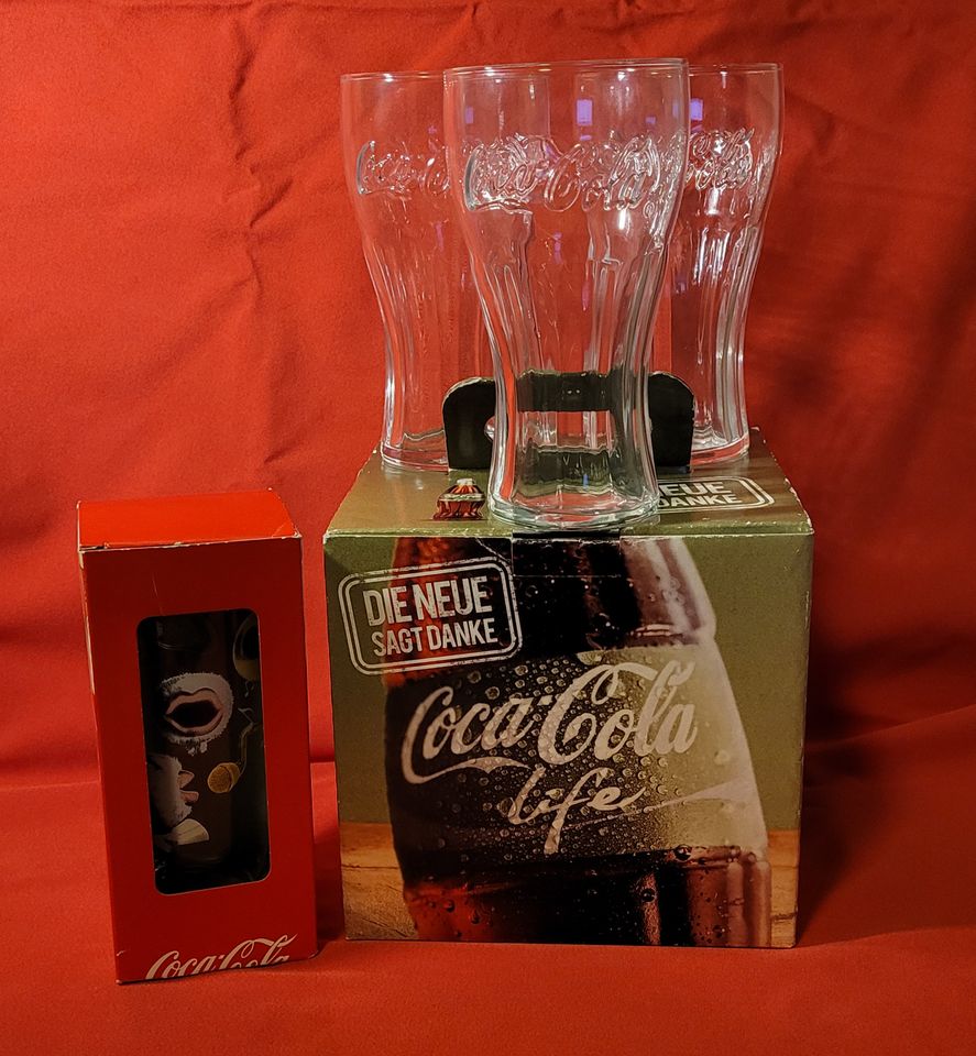 Coca-Cola Gläser 0,3 (Kontur 3St.) + 1 Motiv Glas Cola-Cola LIFE in Mannheim