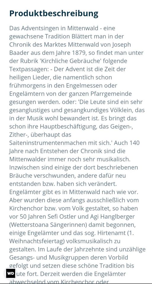 CD Mittenwalder Adventssingen in Mittenwald