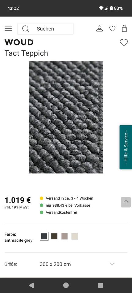WOUD Tact Teppich Wolle grau 200x300 NEU Westwing hay muuto in München