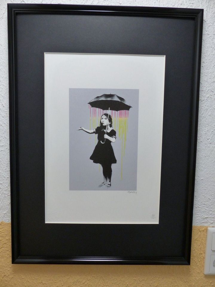 Banksy "Umbrella Girl" 50x35cm limitiert u GERAHMT! in Gronau (Westfalen)