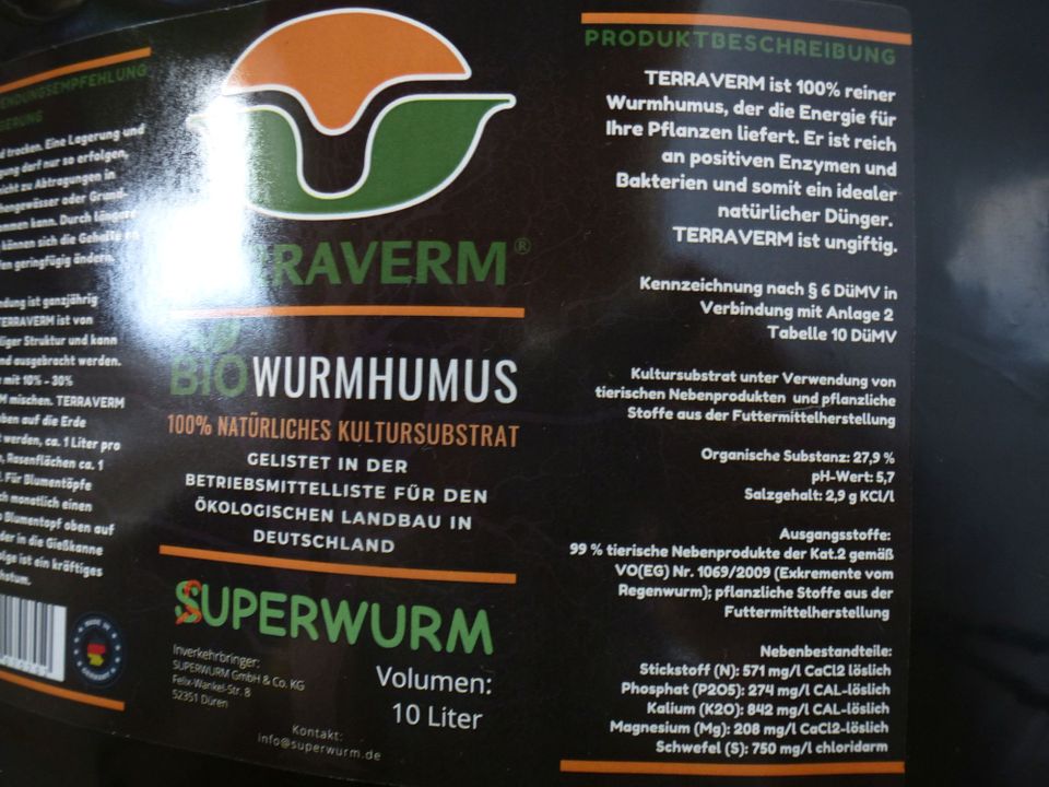 Bio Wurmhumus / Wurmkompost 10 Liter in Marktleuthen