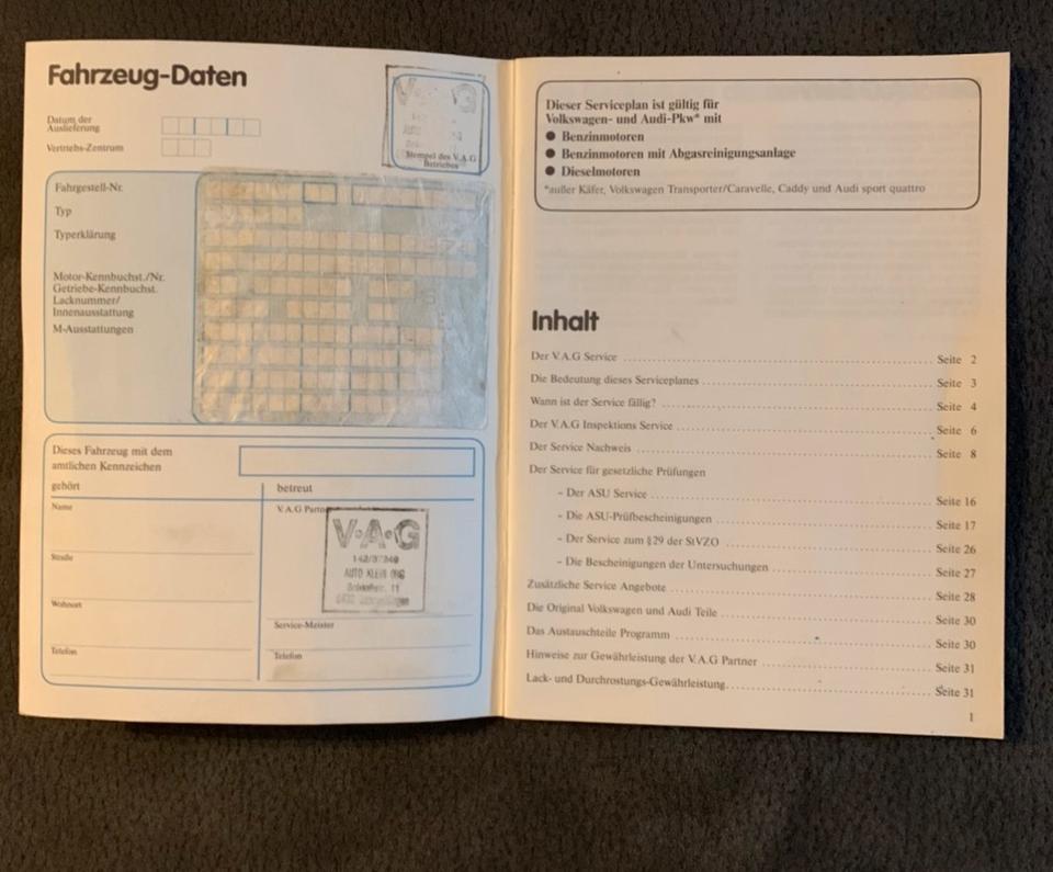 VW Golf 2 1986 Serviceplan Blau Bordmappe Bedienungsanleitung in Schmelz