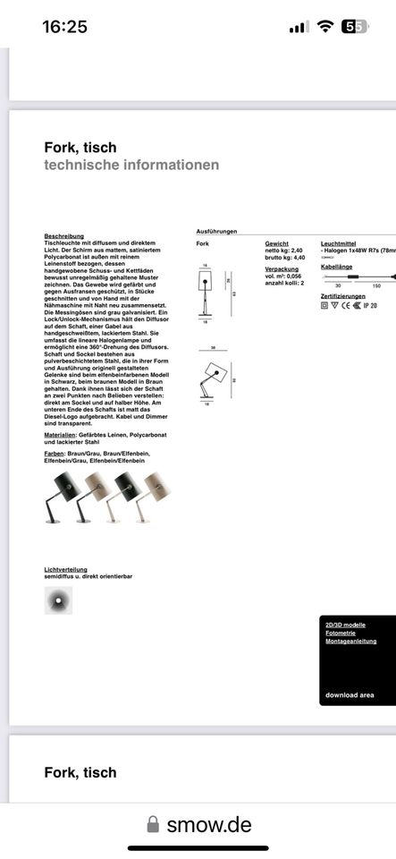 Lampe Tischlampe Fork von Foscarini with Diesel living in Willich