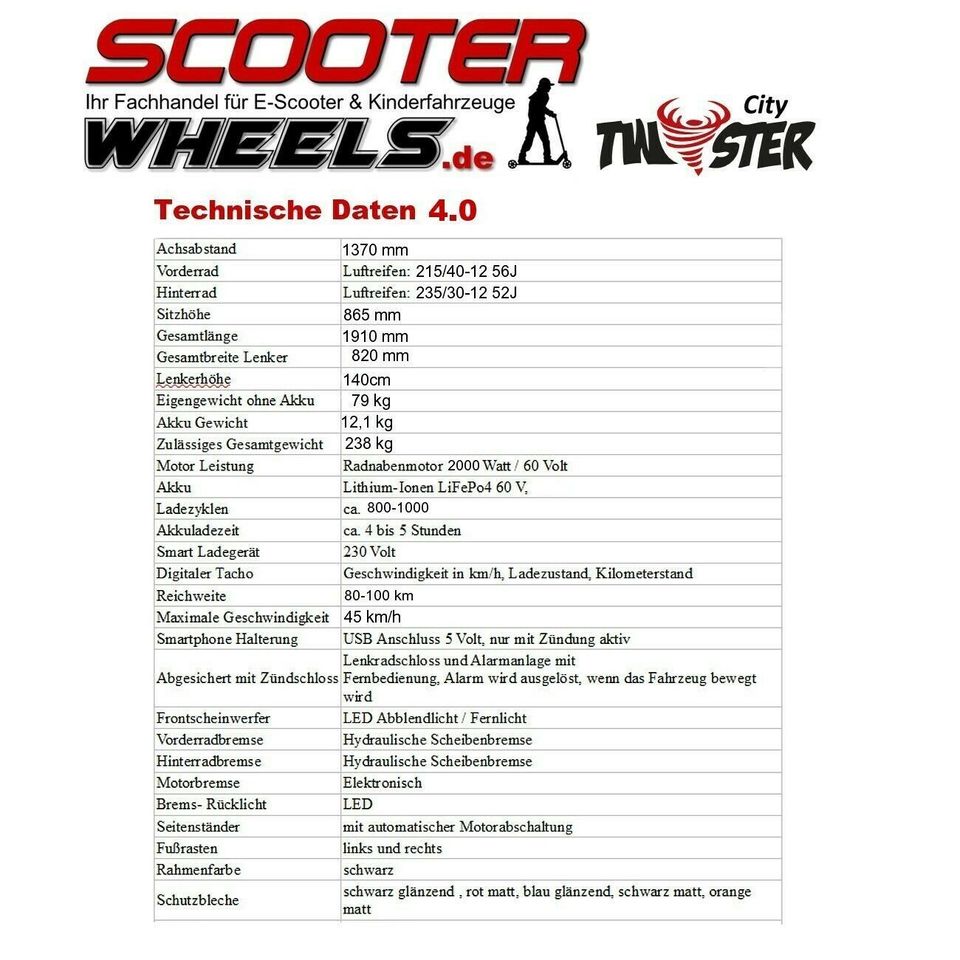 ⚡NEU⚡ Big City Twister 4.0 E Scooter Elektro Roller 2kW 60V/45A in Bad Kreuznach