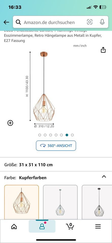 Moderne Lampe-Hängelampe in Roségold-Metall in Königswinter