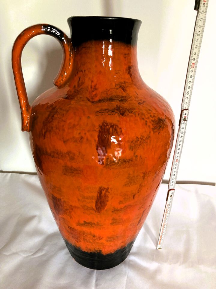 Vintage Orange-schwarze Fat Lava Boden-Vase, W.-Germany 220-57 in Köln