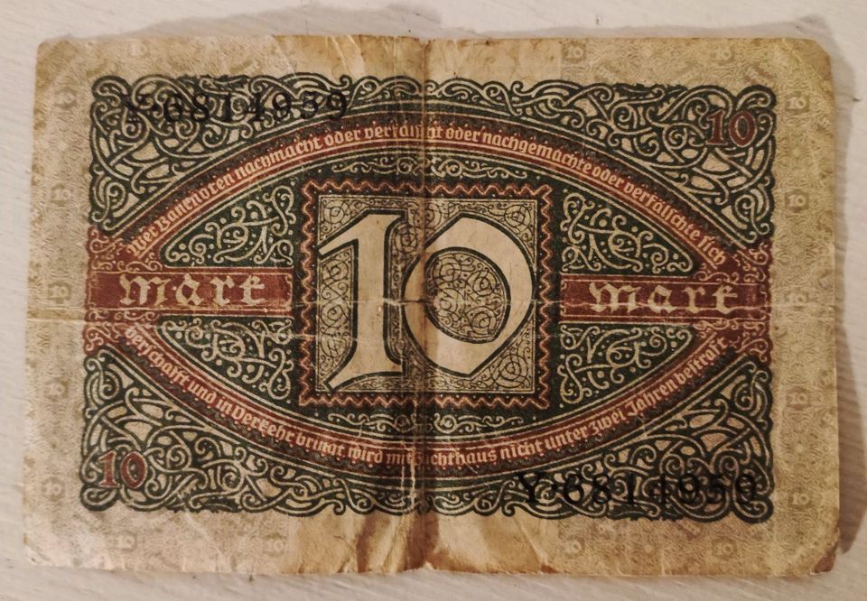 10 Reichsmark Schein vom 6 Februar 1920. Serienummer:Y 6814959 in Iserlohn