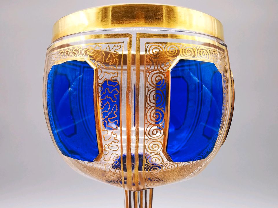 Jugendstil Wein-Glas Römer-Gläser Böhmen blau gold Pokal altes in Herne