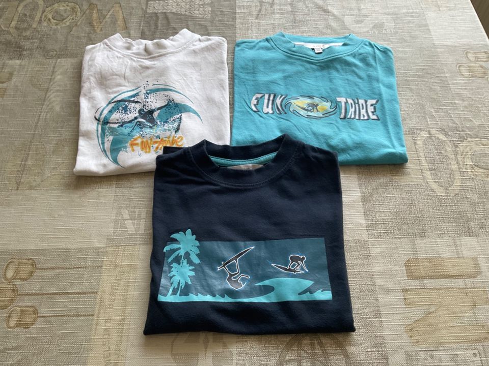 Set 3 T-Shirts blau-türkis-weiß TCM Tchibo Gr. 110/116 in Bernsbach 