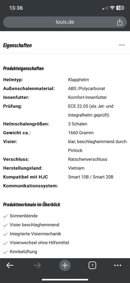 Motorrad Helm Mororradhelm Klapphelm HJC  i90 Größe L 58-59 neuwe in Tosterglope