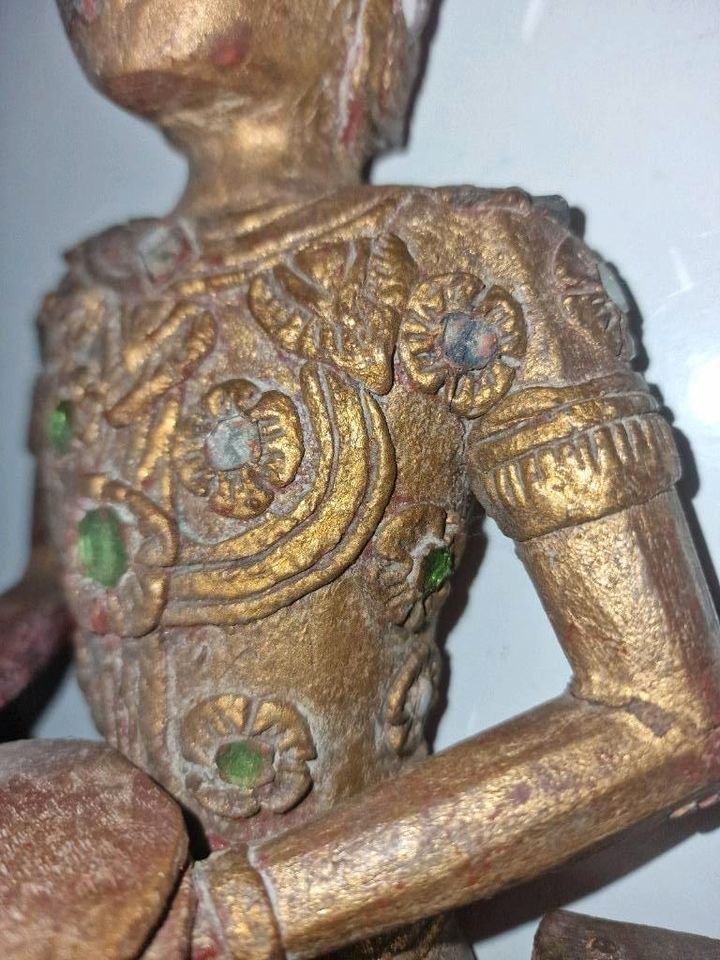 Holzfigur Musiker-Buddha asiatische Thai-Figur handgeschnitzt in Schwerte