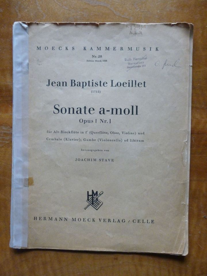 Jean Baptiste Loeillet Sonate a-moll Ops I Nr. 1 Moecks Kammermus in München