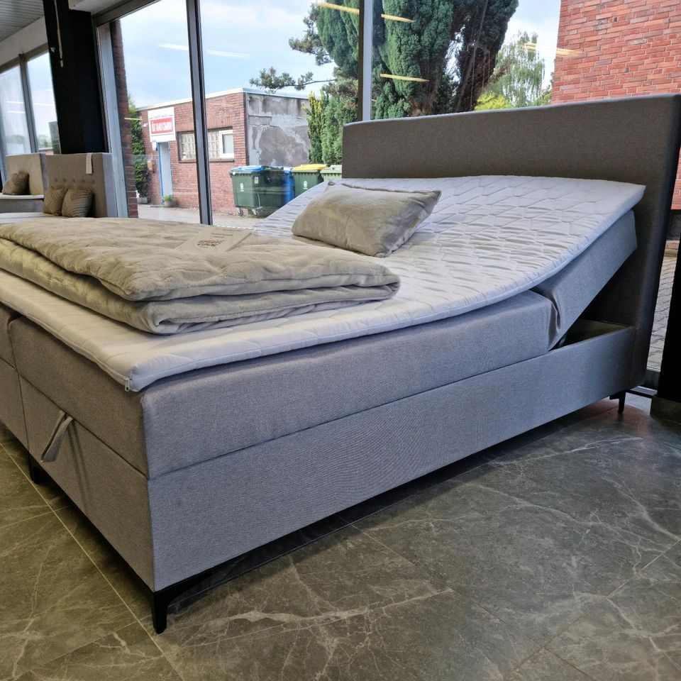 Boxspringbett 180x200 Stoff Grau Bettkasten Topper Neu Ware in Oberhausen