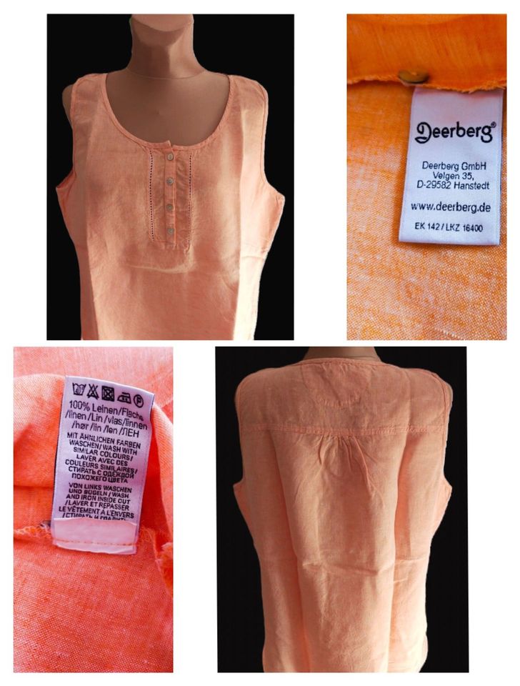 100% Leinen Tunika Bluse Top Deerberg in Orange 2XL 50 52 neuwert in Brandenburg an der Havel