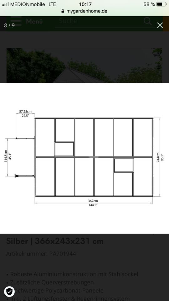 NEU - Gewächshaus Originalverpackt! (3,66 x 2,43 x 2,31 m) in Lohsa