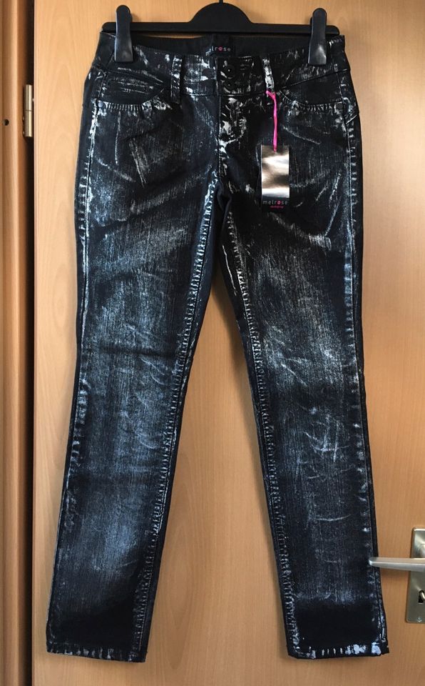 Melrose Jeans 5-Pocket Stretch schwarz silber Glitzer Gr. XS NEU in Pirmasens