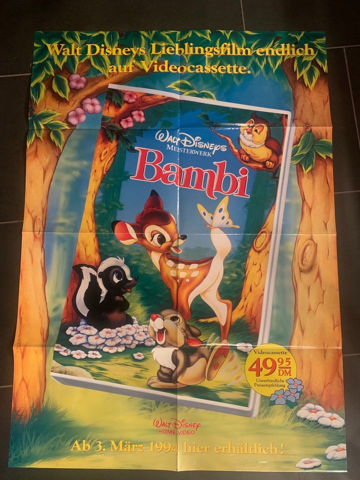 Alte Werbeposter Disney VHS, Bambi, Schneewittchen und Alladdin in Morbach