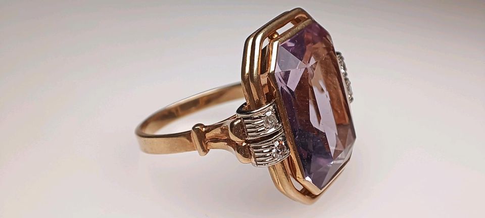 Großer edler Vintage Amethyst Diamant Ring 585 Gold 14 k 58 in Reinstorf