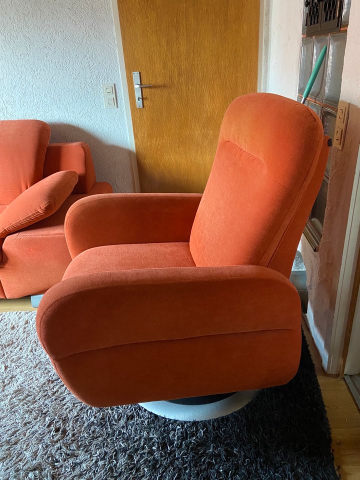 Couch Sofa orange 2,60x2,60 mit Sessel Wohnlandschaft in Nürtingen