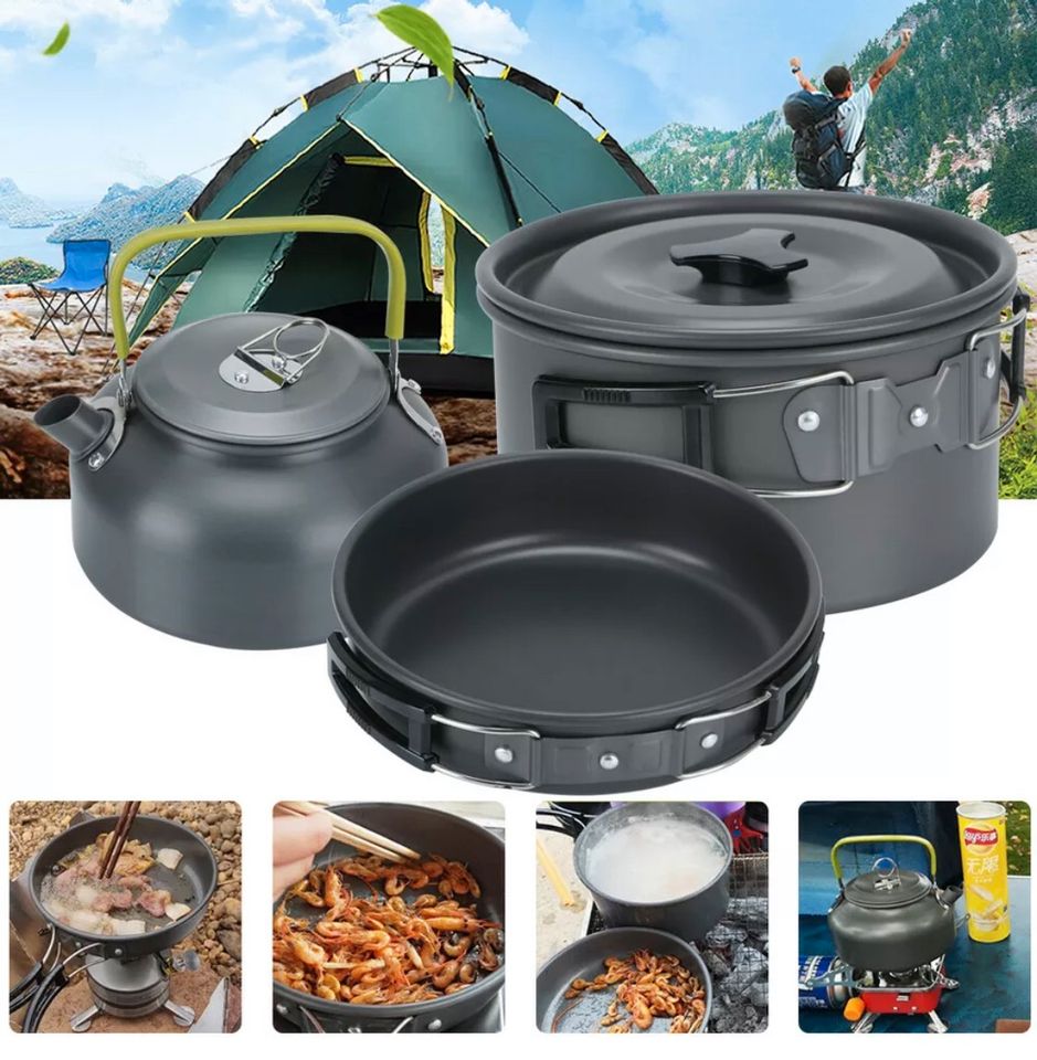 2-3 Personen Outdoor Camping Kochgeschirr Set Töpfe Bratpfanne in Bebra