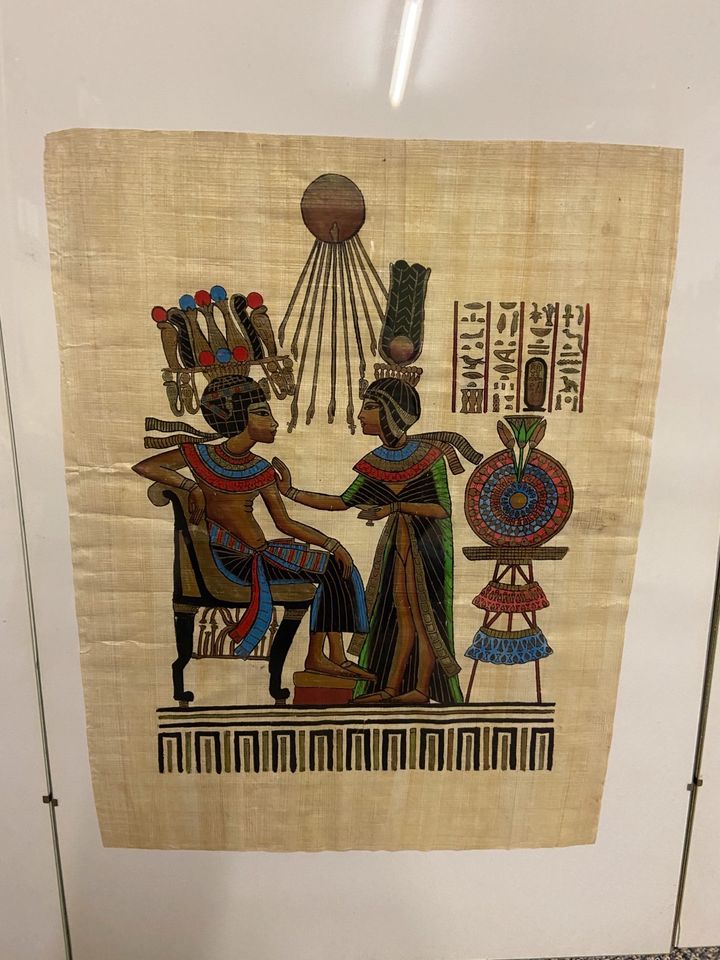 Set alte ägyptische Papyrus Bilder in Glas Rahmen Hieroglyphen in Höhenkirchen-Siegertsbrunn