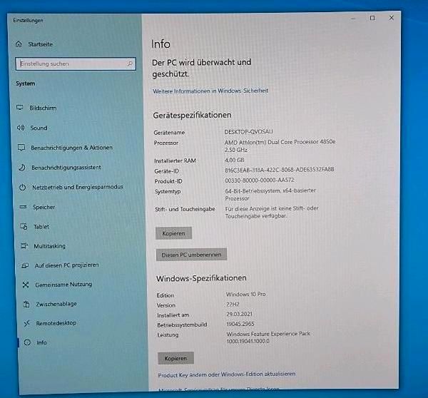 PC mit Athlon 4850e CPU+4GB RAM + Win 10 Pro+ SSD in Hannover