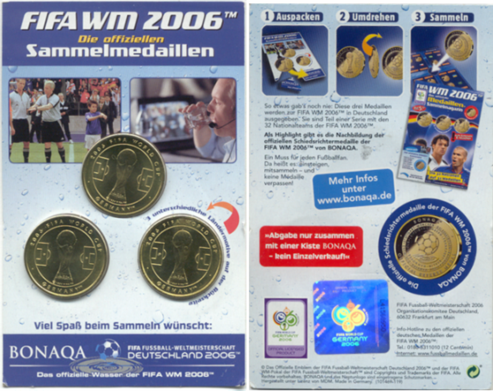 3 offizielle Sammelmedaillen - Fußball-WM 2006 in Deutschland  - in Bitburg