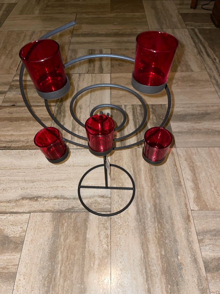 Kerzenständer Metall Spirale 5 Gläser rot Teelicht Kerze Hochzeit in Stuttgart
