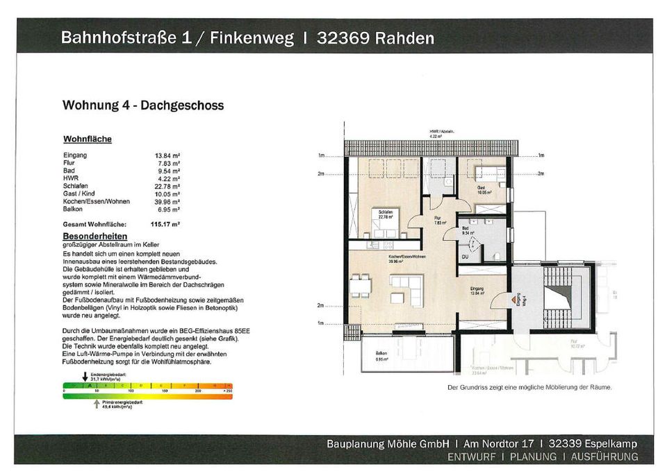 großzügige Obergeschoss-Wohnung  im Stadtkern von Rahden - Neubau mit hoher Energieeffizienz! in Rahden