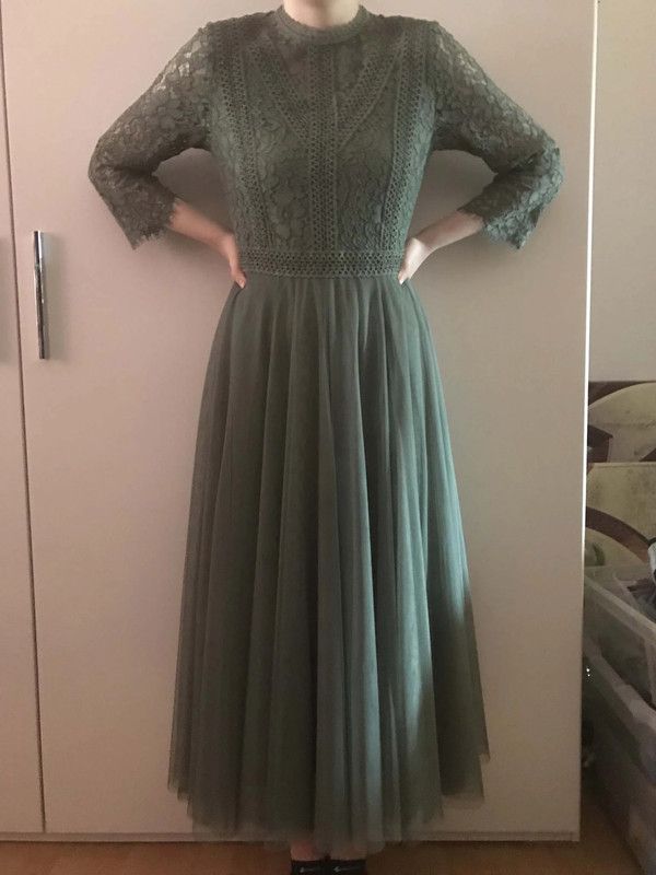 Hallhuber Kleid salbei grün Hochzeit Standesamt Tüll Spitze in Dortmund