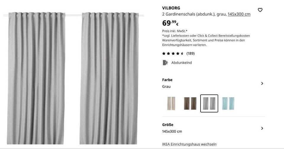 IKEA Vilborg Gardinenschal grau, blickdicht, abdunkelnd in Nordenholz