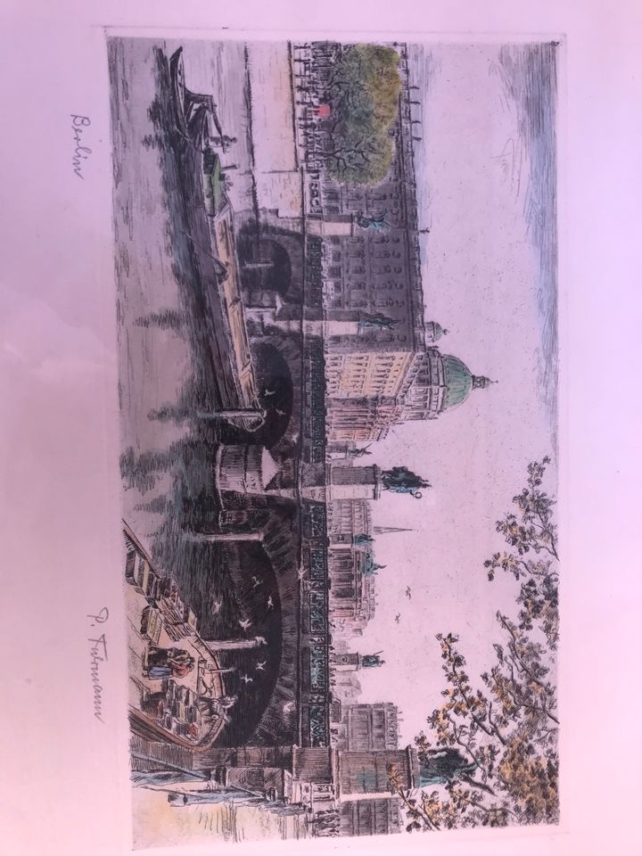 Orig Farb Radierung Berlin 50er Paul Fuhrmann StadtSchloß Brücke in Hamburg