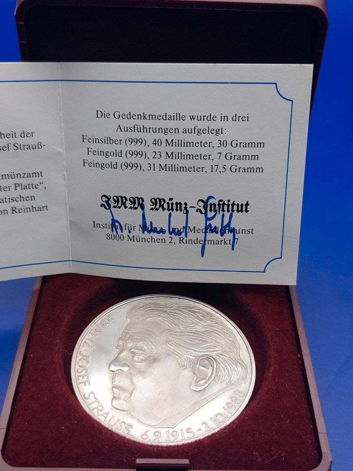 Franz Josef Strauss - Gedenkmedaille-999 Feinsilber- ○40mm-29,85g in Ingolstadt