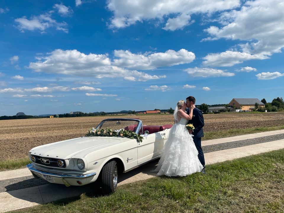 Ford Mustang Cabrio V8 Cabrio White mieten - Hochzeit, JGA in Pirna
