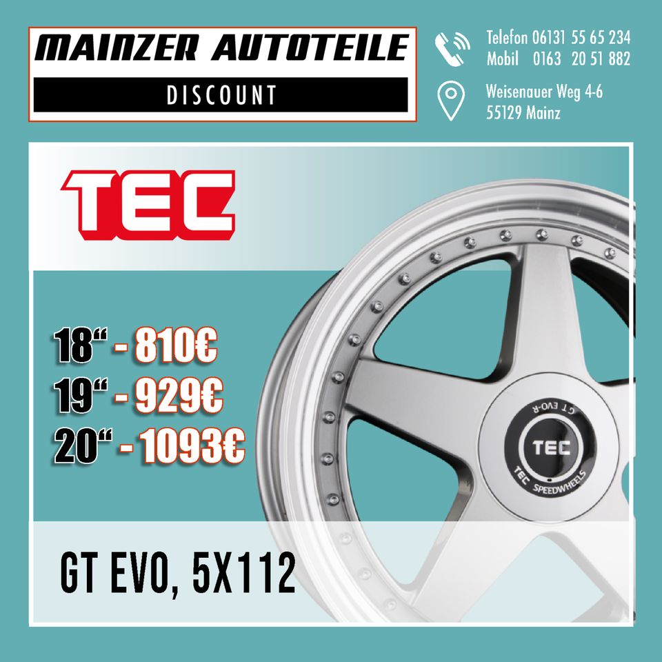 Alufelgen Tec Speedwheels 5x112 18 19 20 Zoll VW AUDI MERCEDES in Mainz