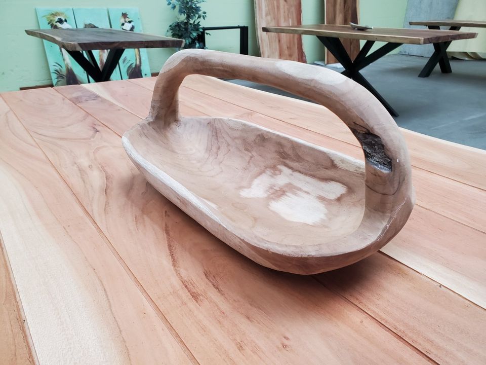 Schale Obstschale Teak Griff 40cm Handgefertigt Tisch Deko Unikat in Bad Schwartau
