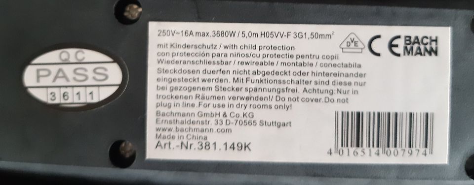 Steckdosenleiste Zuleitung 5m 6-fach qualitativ hochwertig in Idstein