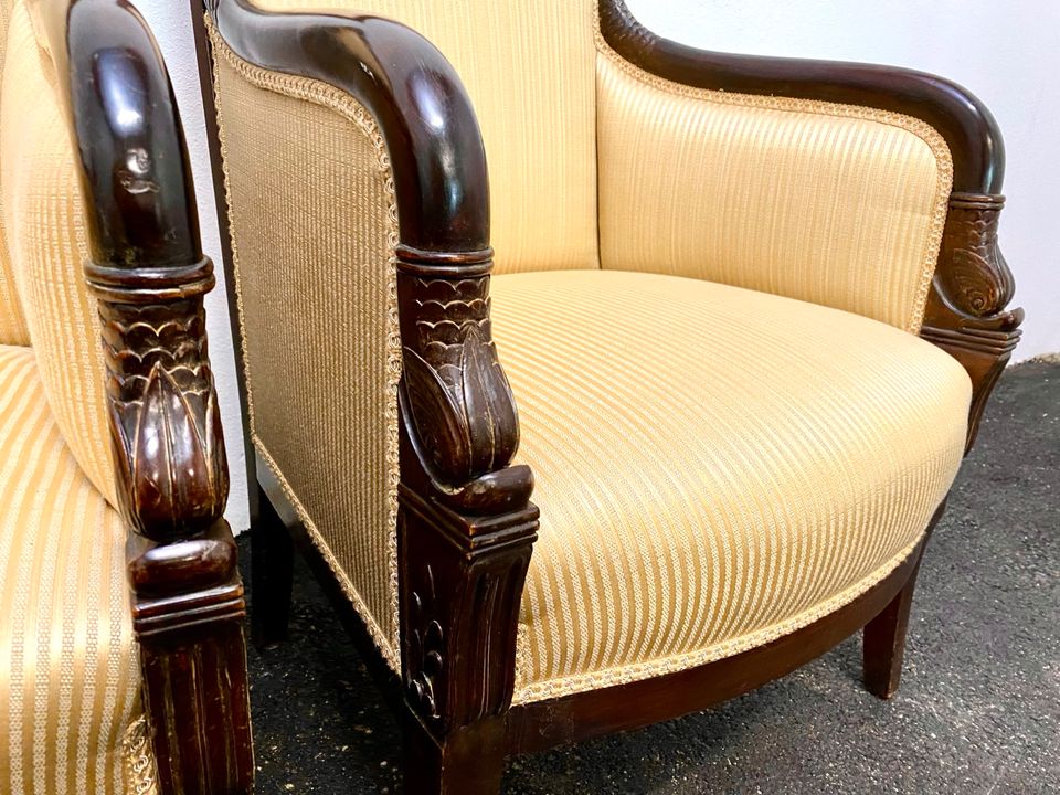 2 Empire Sessel antik Stuhl Biedermeier neu gepolstert & bezogen in München
