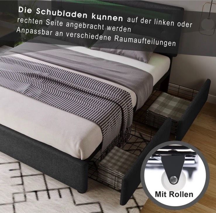 Doppelbett LED 140x200 Neu Polsterbett Bett Bettgestell Jugendbet in Hamburg