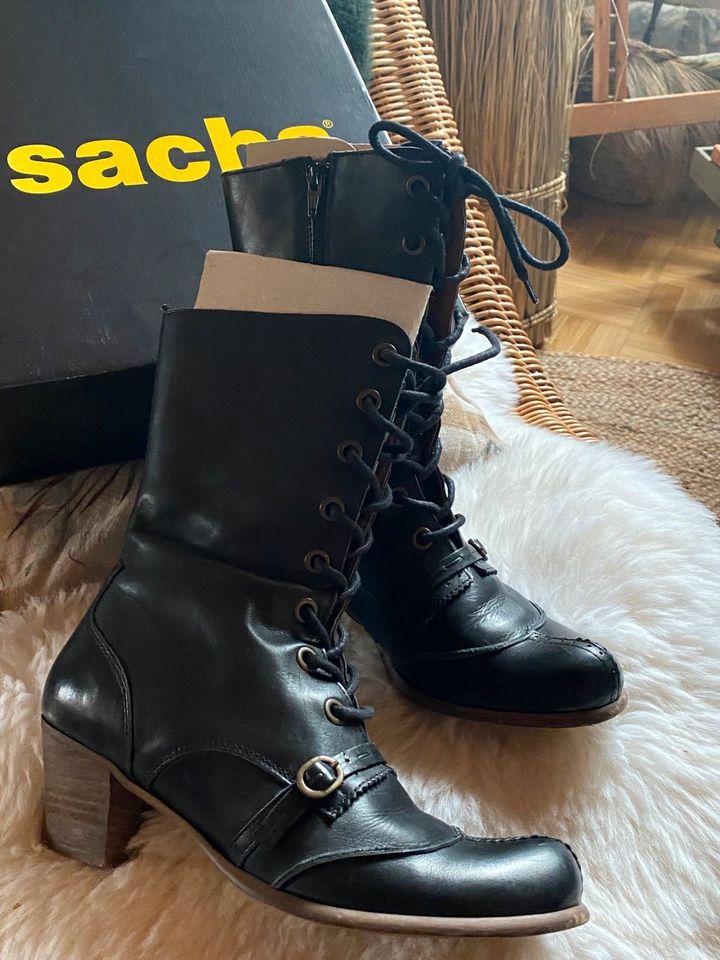 SACHA Leder Western Stiefel Boots schwarz NEUw. zum Kleid o. Rock in Dreieich