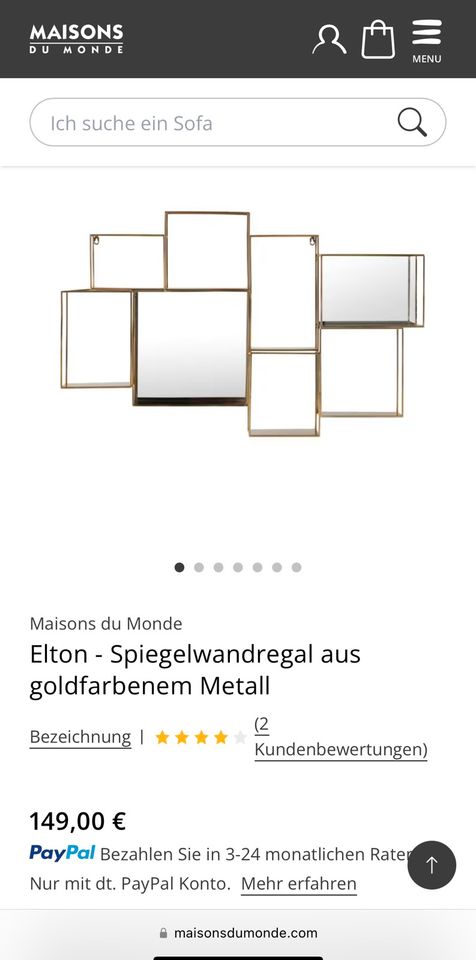 Maisons du Monde Spiegelwandregal aus goldfarbenem Metall mit LED in Frankfurt am Main