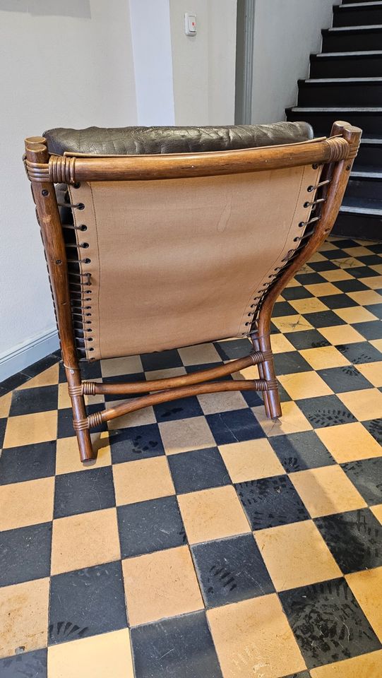 vintage Bambus Leder Lounge Chair Sessel Stuhl 60er Braun in Hamburg