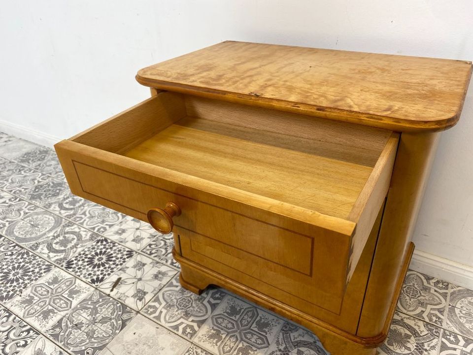 WMK Hübscher & geräumiger Mid-Century Nachttisch aus vollem Holz mit Schublade und hübschen Holzgriffen # Nachtschrank Nachtschränkchen Nachtkommode Kommode Beistelltisch 50er 60er Vintage Retro in Berlin