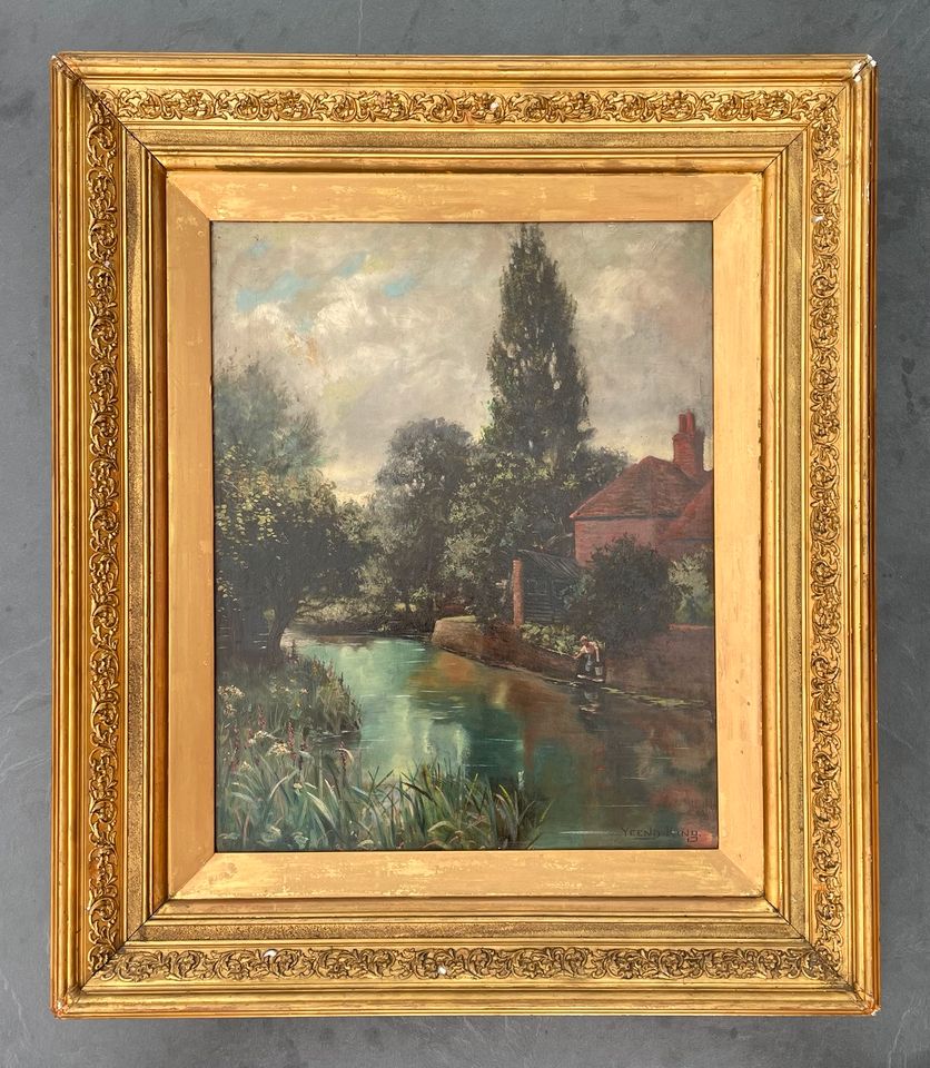 Ölgemälde Yeend King (1855-1924) Fluss Landschaft antik alt groß in Mainburg