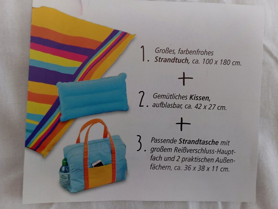 Strandset: Strandtasche, Strandtuch, aufblasbares Kissen in Idstein