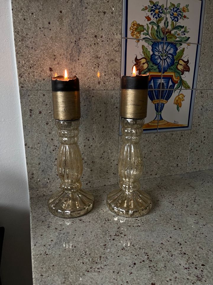Kerzenhalter Kerzenständer Glas Bauernsilber groß Deko Hochzeit in Marl