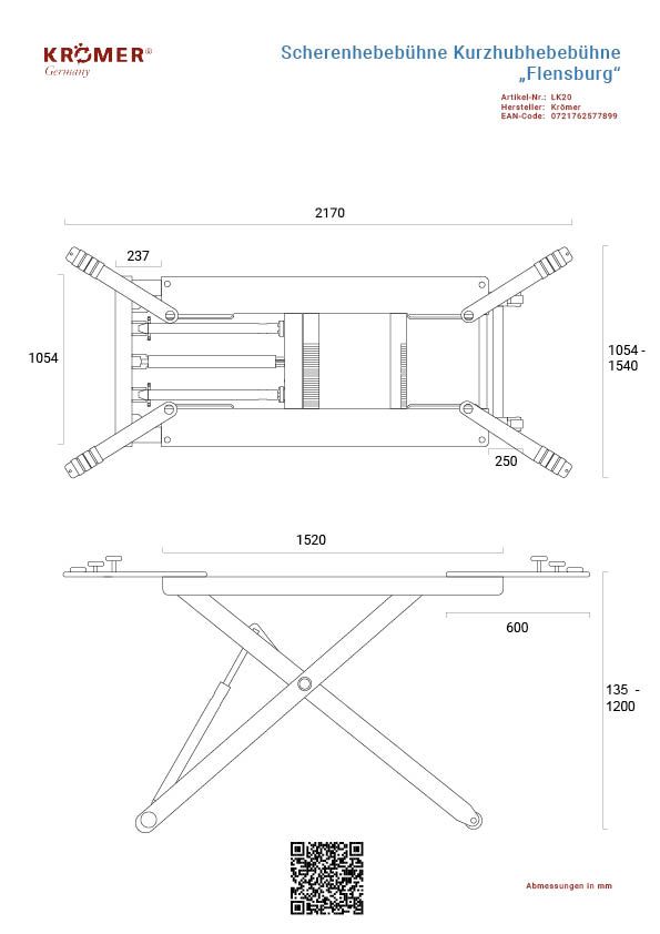 Mobile Scherenhebebühne 3.0t.KFZ Krömer Germany® "Flensburg" LK20 in Cottbus