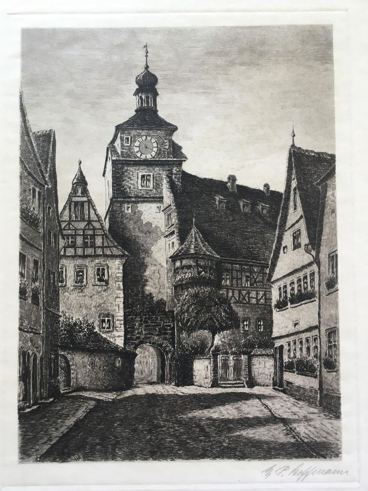 Original Radierung "Rothenburg" von E.P. Hoffmann, signiert in Idstein