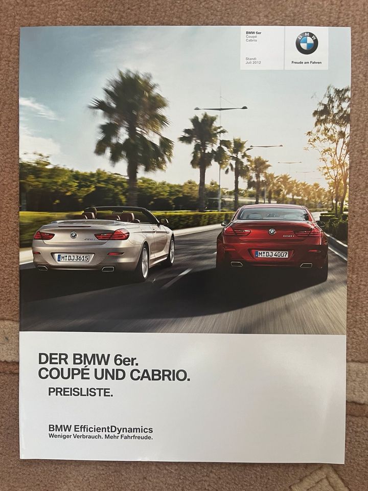 Original Preisliste BMW 6er Coupé u. Cabrio F12 F13 in Fußgönheim