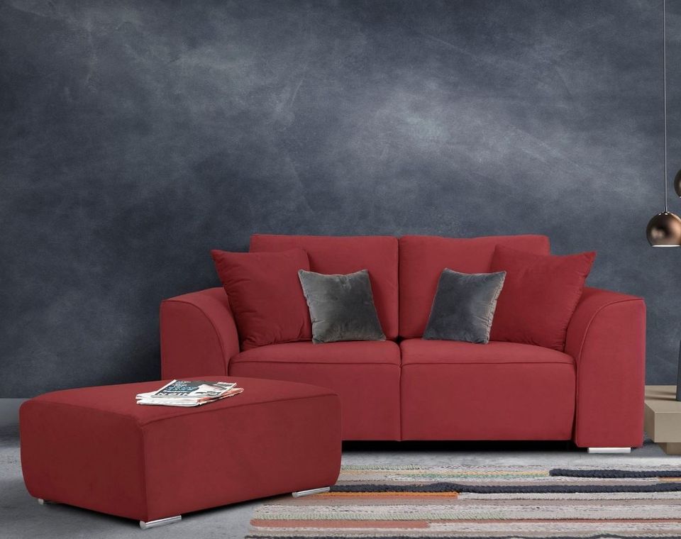 2er sofa Samt 2-sitzer Rot 195 cm+ Hocker + kissen modern Neu in Hamburg